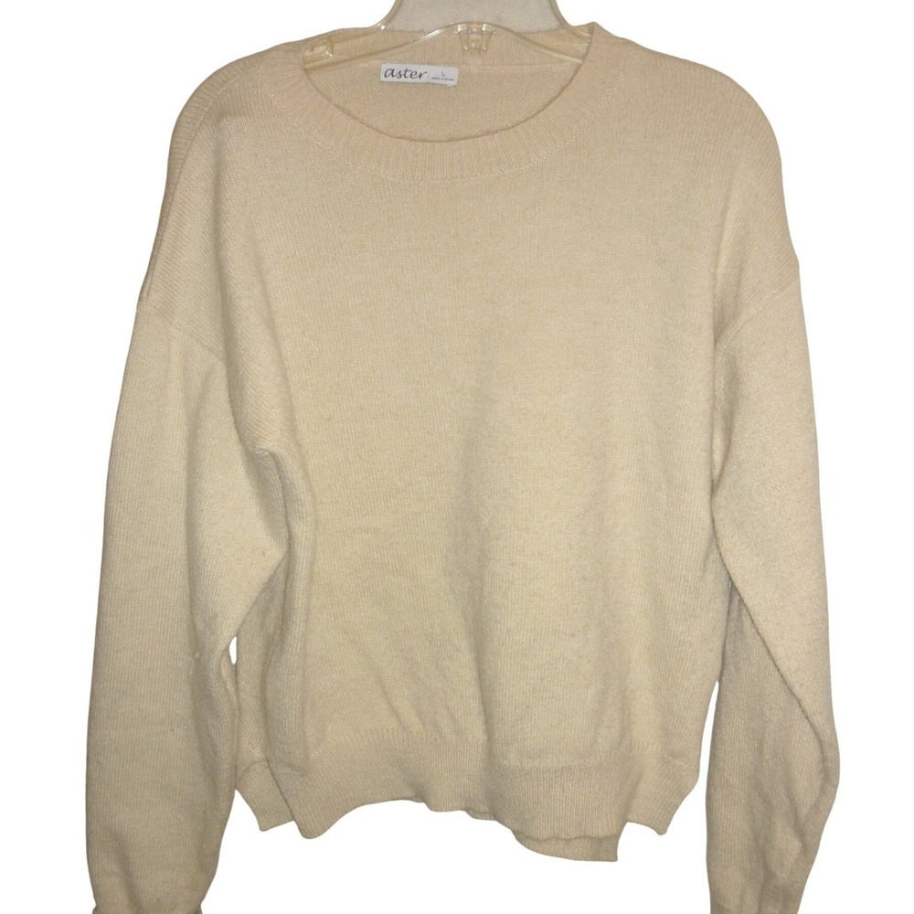 Aster Cream Crewneck Pullover Sweater Women‎ Large Long Sleeve Relaxed Fit
